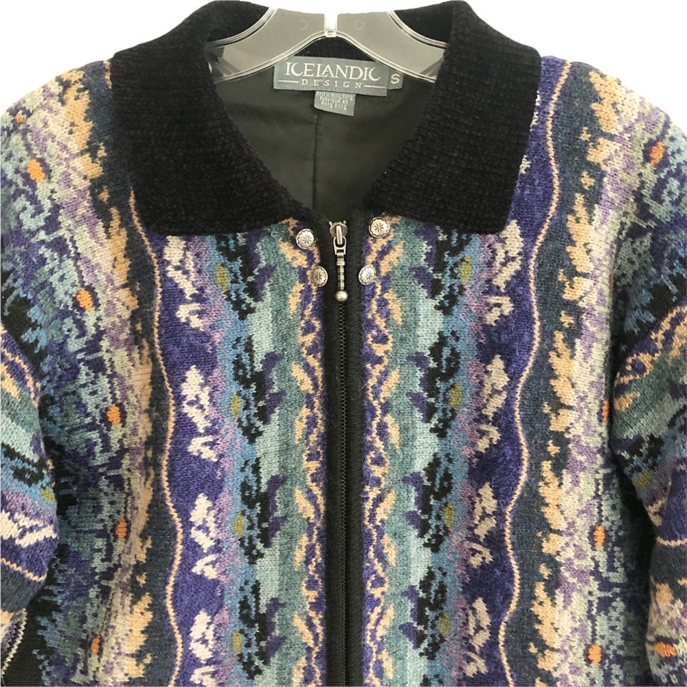 Icelandic Designs Purple Green Black Vine Wool Sweater Jacket S